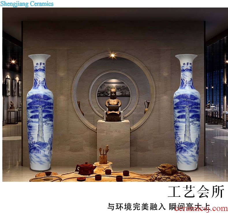 Blue and white porcelain of jingdezhen ceramic hand-painted guest-greeting pine of large vase household living room decoration to the hotel modern furnishing articles