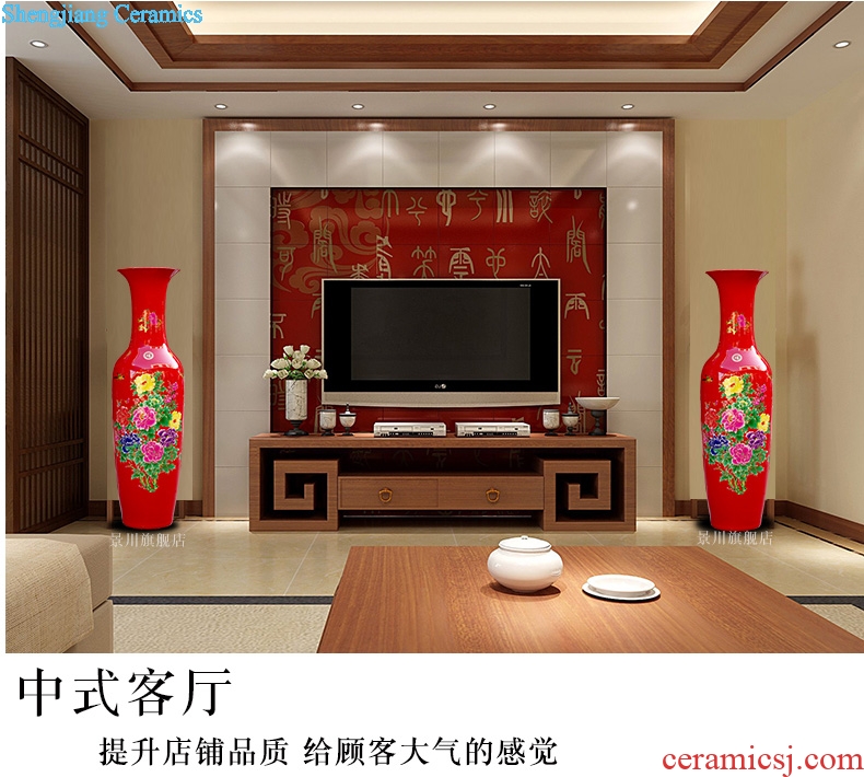 Jingdezhen ceramics China red color big vase peony hotel home sitting room ground adornment large-sized furnishing articles