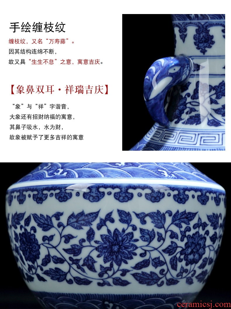 Jingdezhen hand-painted antique vase of blue and white porcelain ceramic furnishing articles rich ancient frame sitting room collect porcelain decorative handicrafts