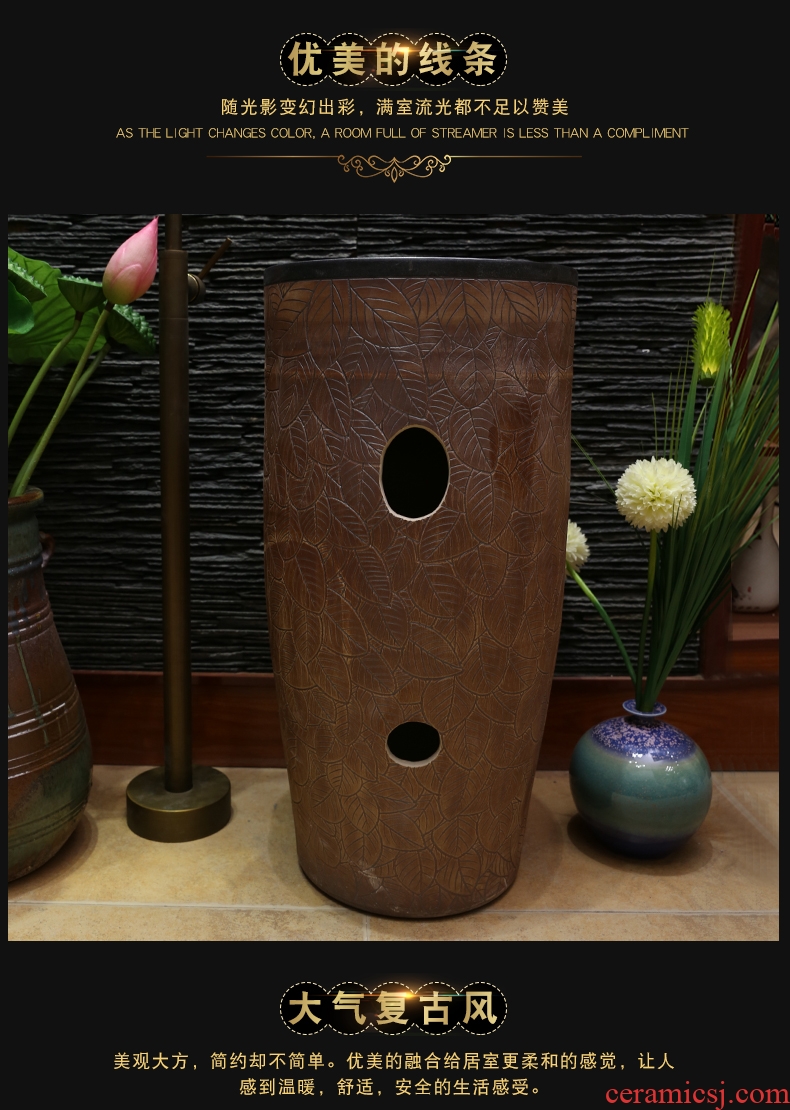 JingYan pillar basin of Chinese style restoring ancient ways of the ancients set basin ceramic lavabo vertical basin one-piece type lavatory