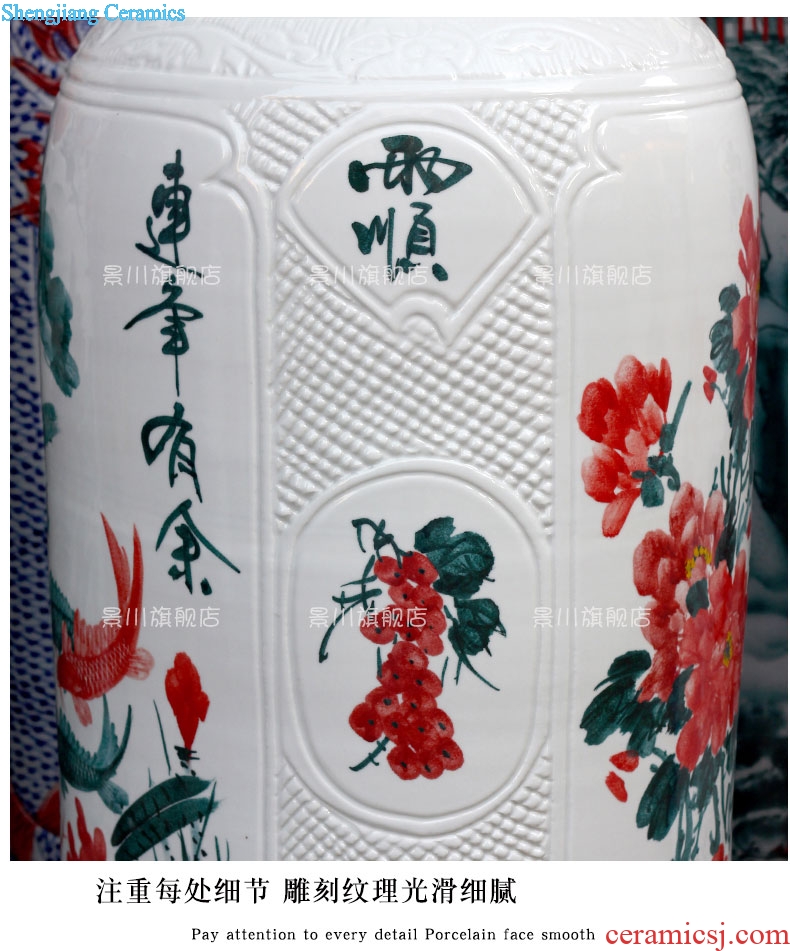 Jingdezhen of large vases, ceramic hand carved lotus big fish peony hotel sitting room adornment is placed