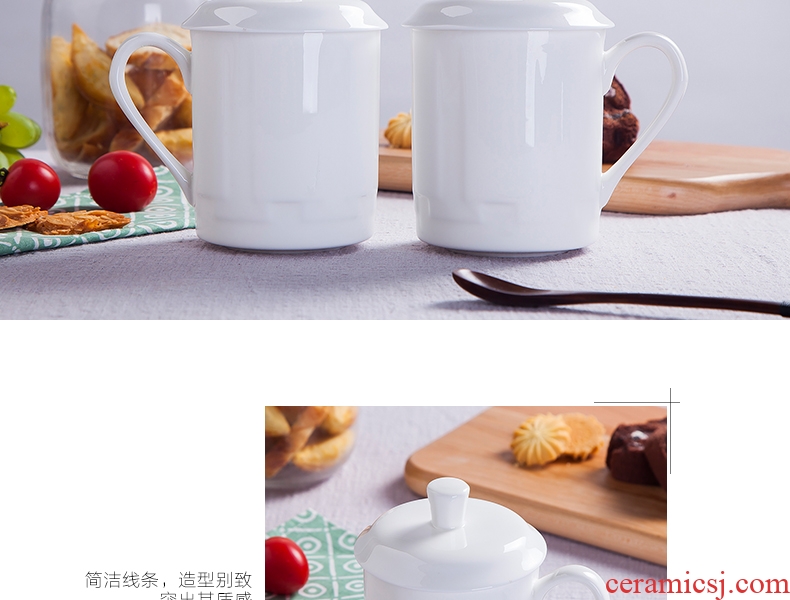 Jingdezhen ceramic cups with cover white bone China water cup personal office meeting gift mugs custom LOGO