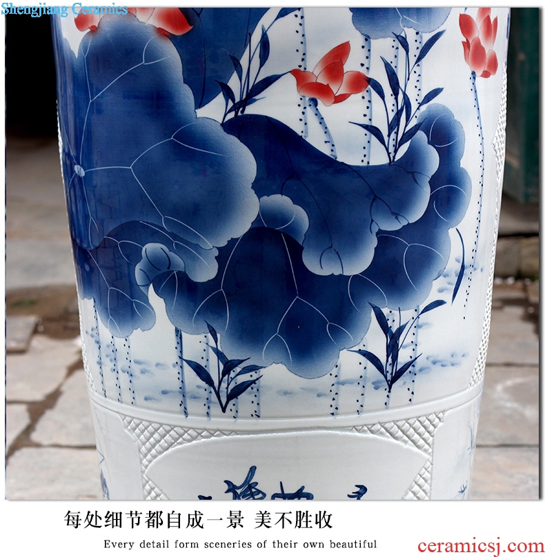 Hand painted peony lotus carving shadow blue fish large vases, jingdezhen ceramics hotels sitting room large furnishing articles