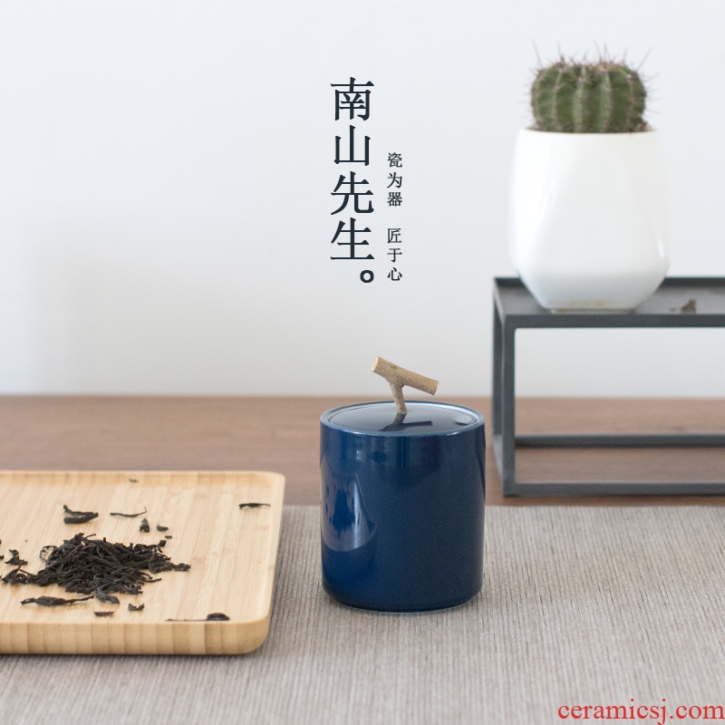 Mr Ji nan shan blue caddy ceramic seal boxes of tea pot placed moistureproof portable small tea warehouse
