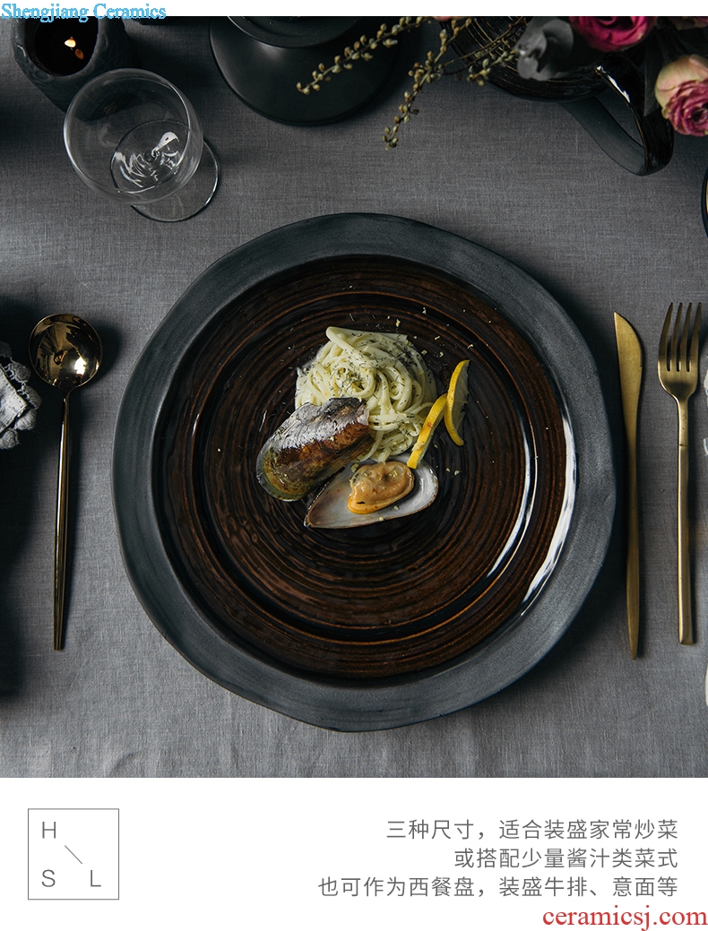 Million jia northern wind character 0 home the ceramic round big plate pasta dish steak dish black forest