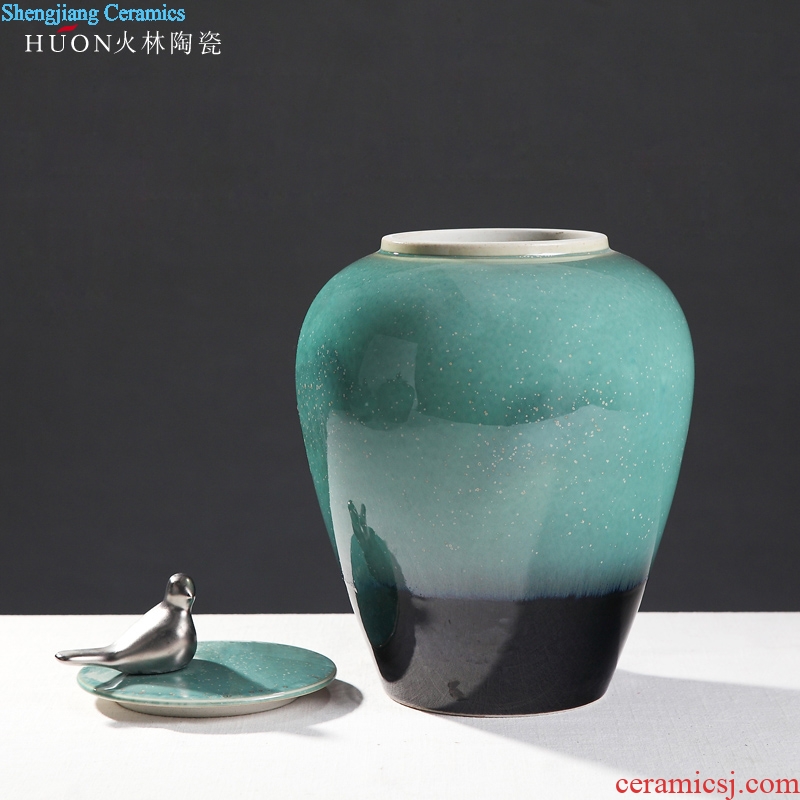 Modern new Chinese style household adornment creative ceramic handicraft furnishing articles riches and honour bird TV ark cover pot sitting room