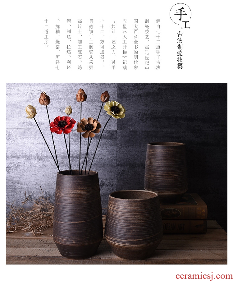 Ceramic coarse pottery new Chinese literary restoring ancient ways the sitting room is contracted household adornment manual flower vase home furnishing articles