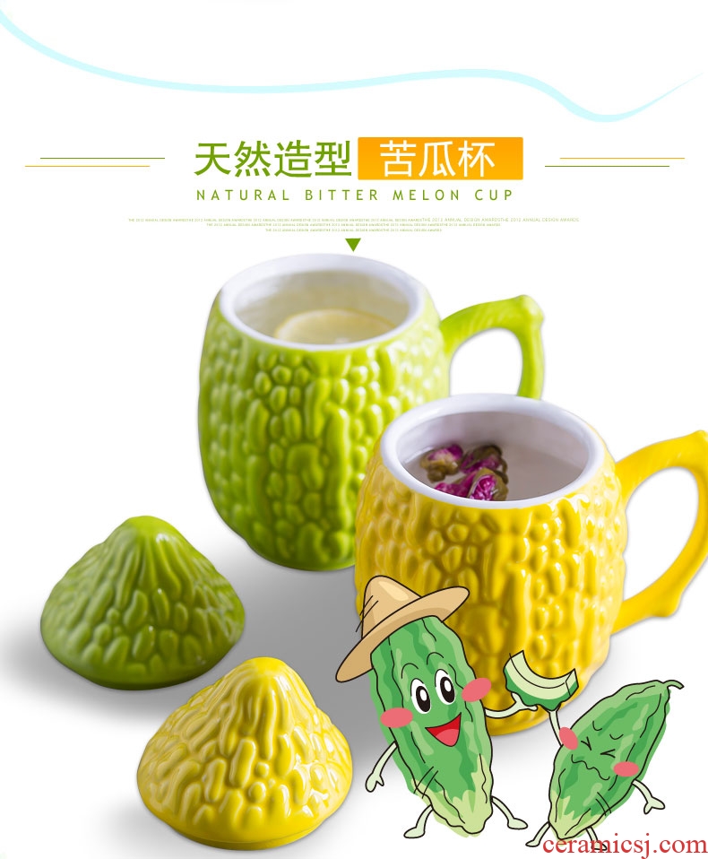 Creative personality trend ceramic cup of milk coffee lovers mugs lovely office balsam pear water in a cup