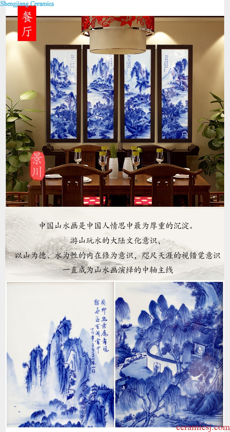 Landscape painting four screen painter jingdezhen blue and white porcelain plate in the sitting room adornment study sofa background wall hang a picture