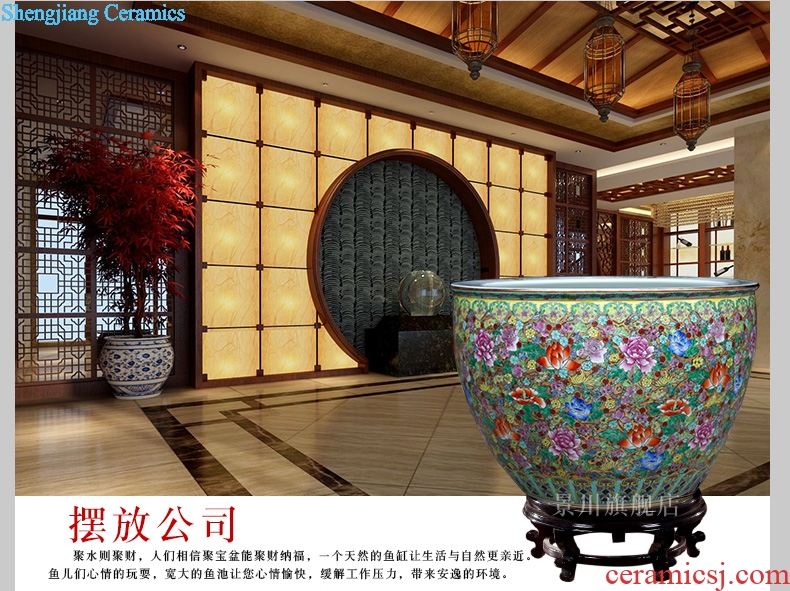 Jingdezhen ceramics hand-painted pastel lotus goldfish bowl furnishing articles and calligraphy word rolls receive the tortoise cylinder tank