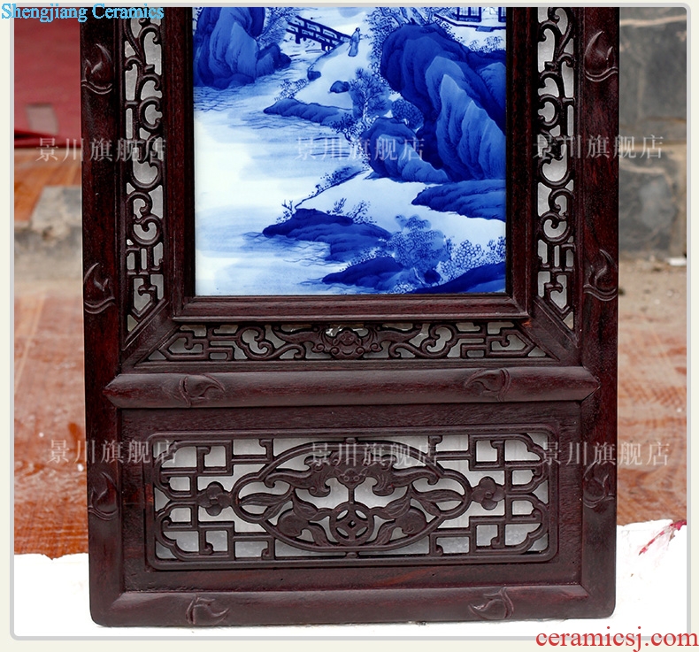 Jingdezhen ceramic background painted porcelain plate painting landscape painting four screen adornment home sitting room hotel furnishing articles to restore ancient ways