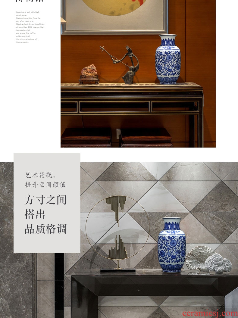 Jingdezhen ceramics antique hand-painted blue and white porcelain vase branch lotus furnishing articles of Chinese style rich ancient frame decorative arts and crafts