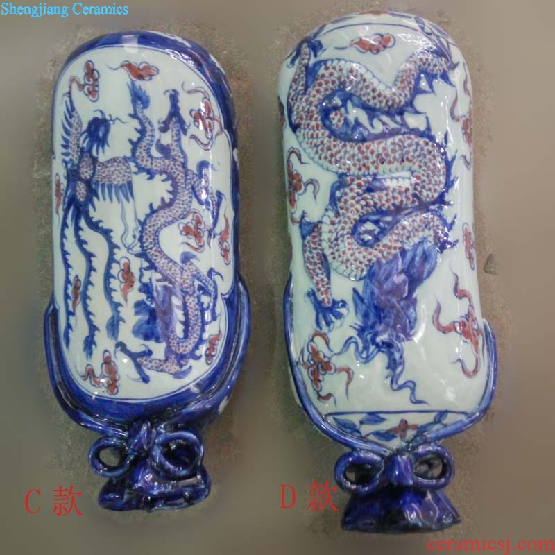 Jingdezhen hand-painted elegant high-grade ceramic pillow imitation of blue and white porcelain kiln green porcelain pillows