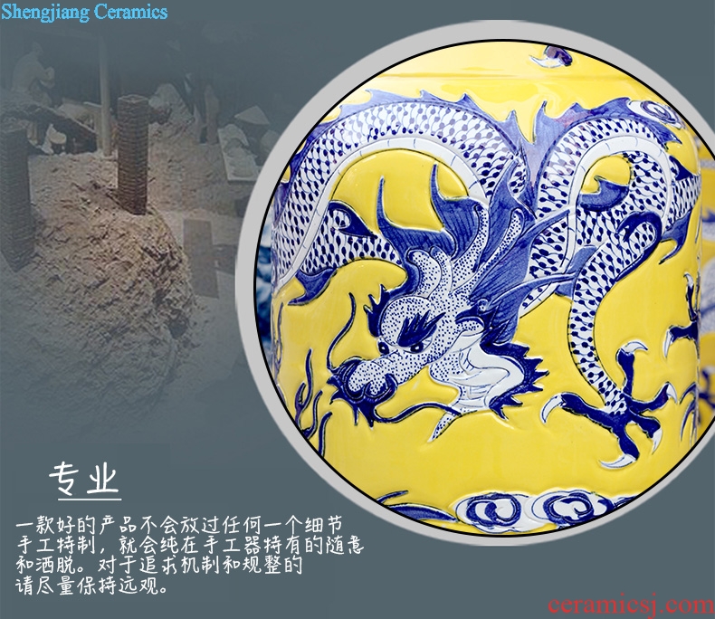 Jingdezhen ceramics dragon in huanglong day hand carved sitting room of large vase opening gifts furnishing articles