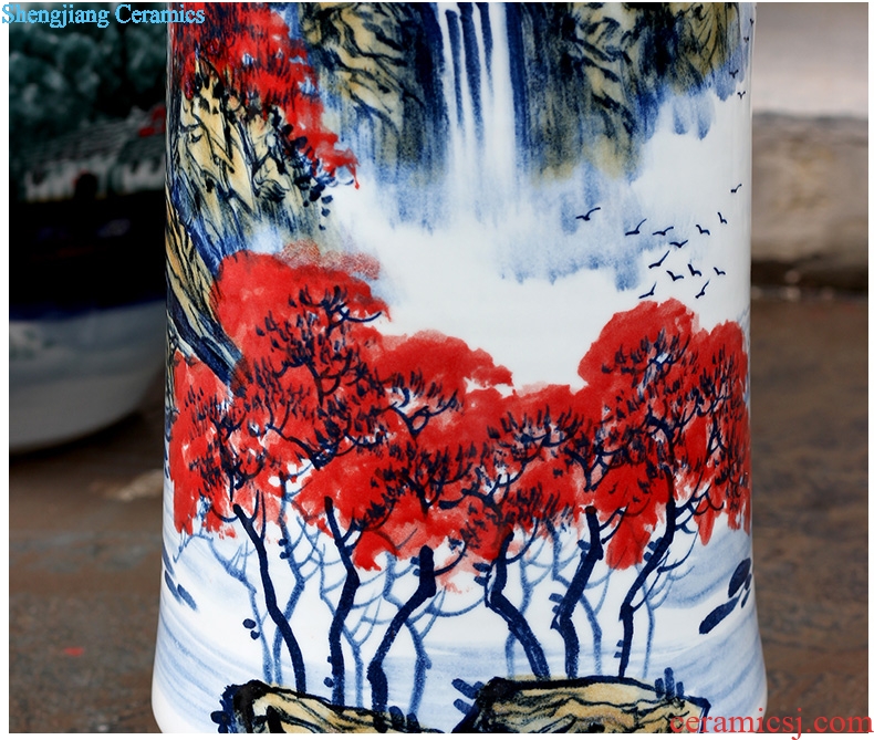 Much luck jingdezhen hand-painted landscape painting the sitting room of Chinese style household ceramics vase painting and calligraphy cylinder furnishing articles