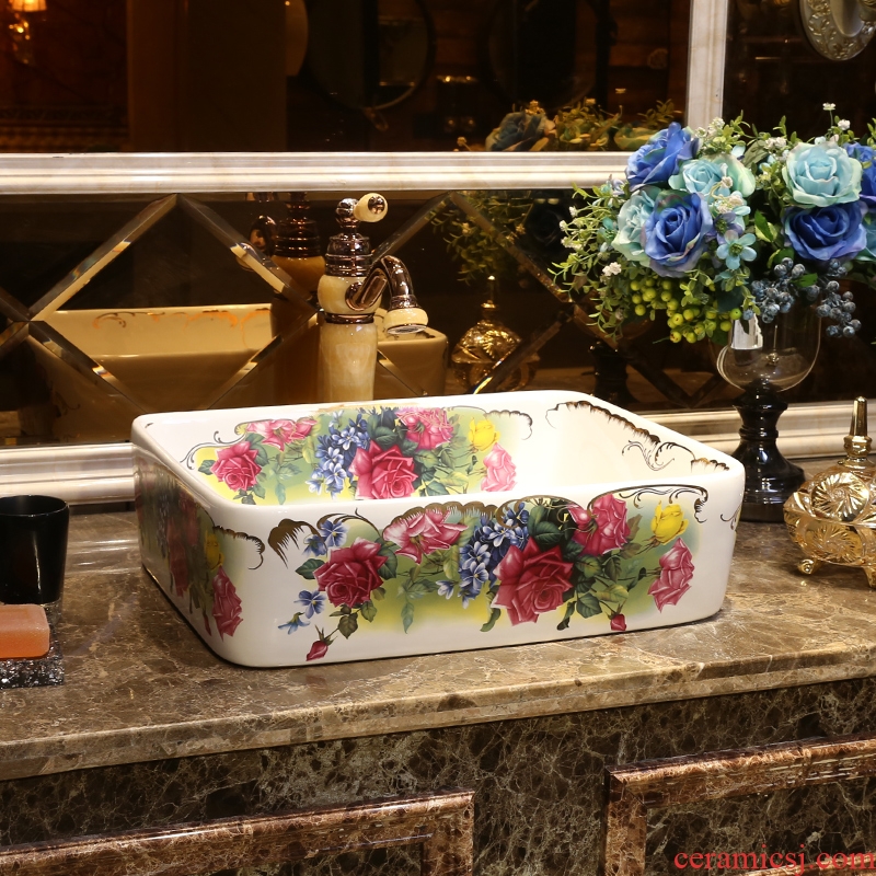 JingYan roses love art stage basin rectangle ceramic lavatory continental basin basin sink