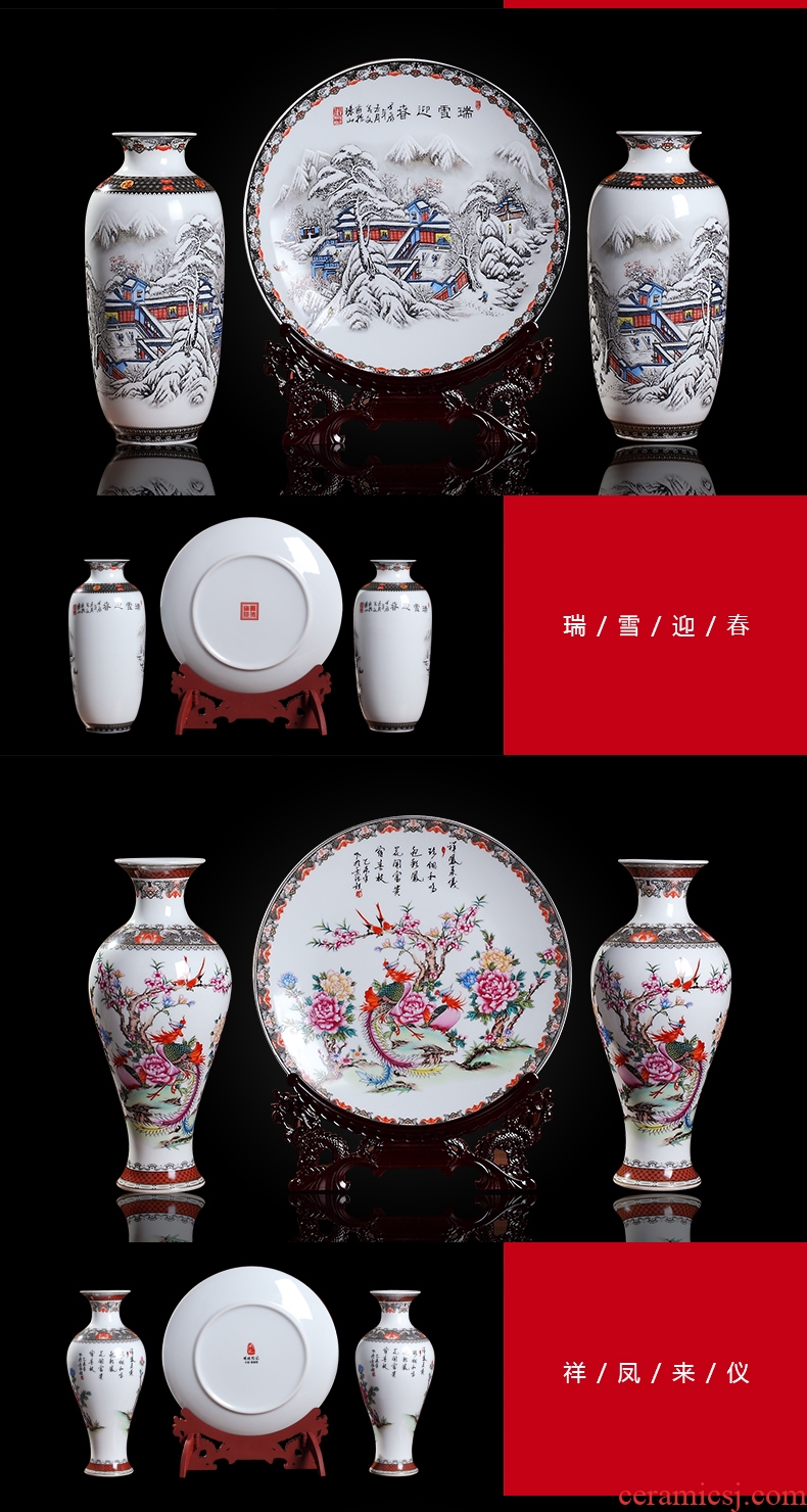 Jump the vase flower arranging creative gift furnishing articles three-piece jingdezhen chinaware the sitting room porch decoration