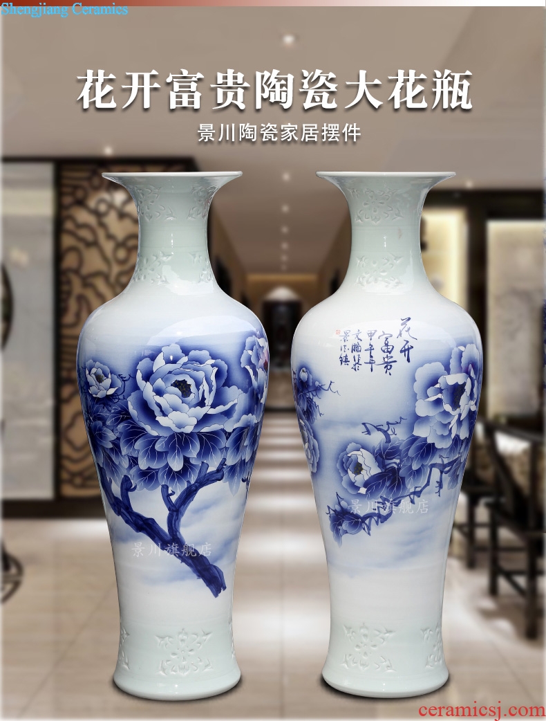 Jingdezhen porcelain ceramic blue and white peony blooming flowers hand-painted sitting room of large vase household furnishing articles