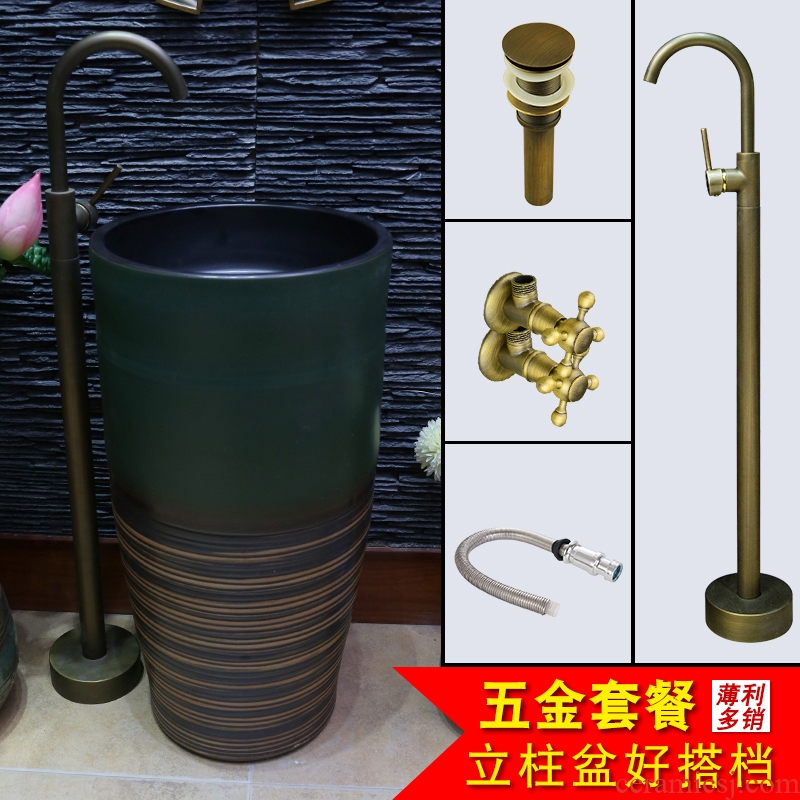 JingYan retro pillar basin bathroom floor ceramic lavabo vertical basin one-piece type lavatory