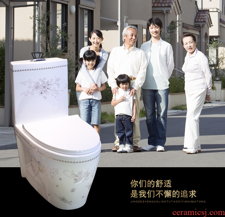 European art JingYan white flowers toilet siphon type ceramic conjoined adult household toilet implement