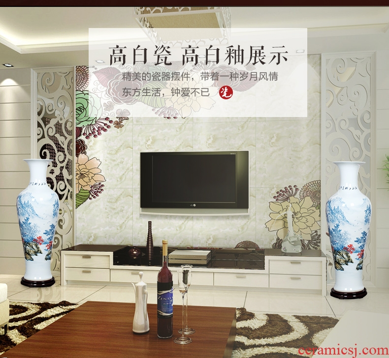 Jingdezhen ceramics high white large blue and white porcelain vase hotel opening gifts sitting room adornment is placed