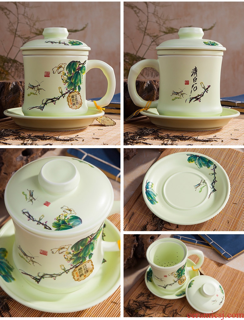 Filter, ceramic cups with tea cup jingdezhen tea set household water separation with cover office a cup of tea