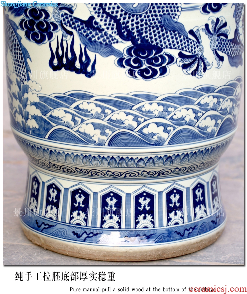 Hand draw blue and white porcelain of jingdezhen ceramics Jin Zhonglong landing big sitting room big porcelain vase hotel furnishing articles