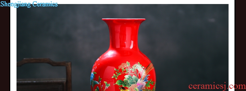 Jingdezhen ceramics China red paint vase vase lotus wedding gifts home handicraft furnishing articles