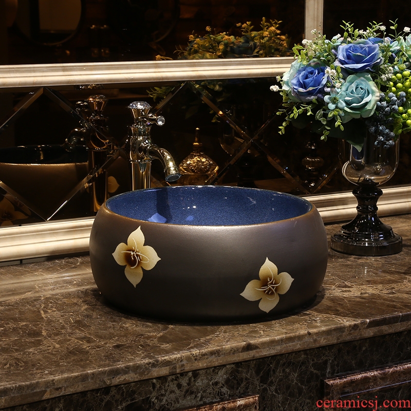 JingYan retro art stage basin ceramic sinks circular single basin of Chinese style of archaize on the sink