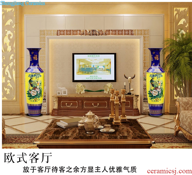 The blue and yellow smooth jinxiu garden a thriving business gold two thousand large vases, jingdezhen ceramic furnishing articles