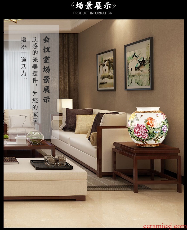 Jingdezhen ceramic furnishing articles by hand-painted powder enamel vase blooming flowers large pot of Chinese handicraft decoration in the living room