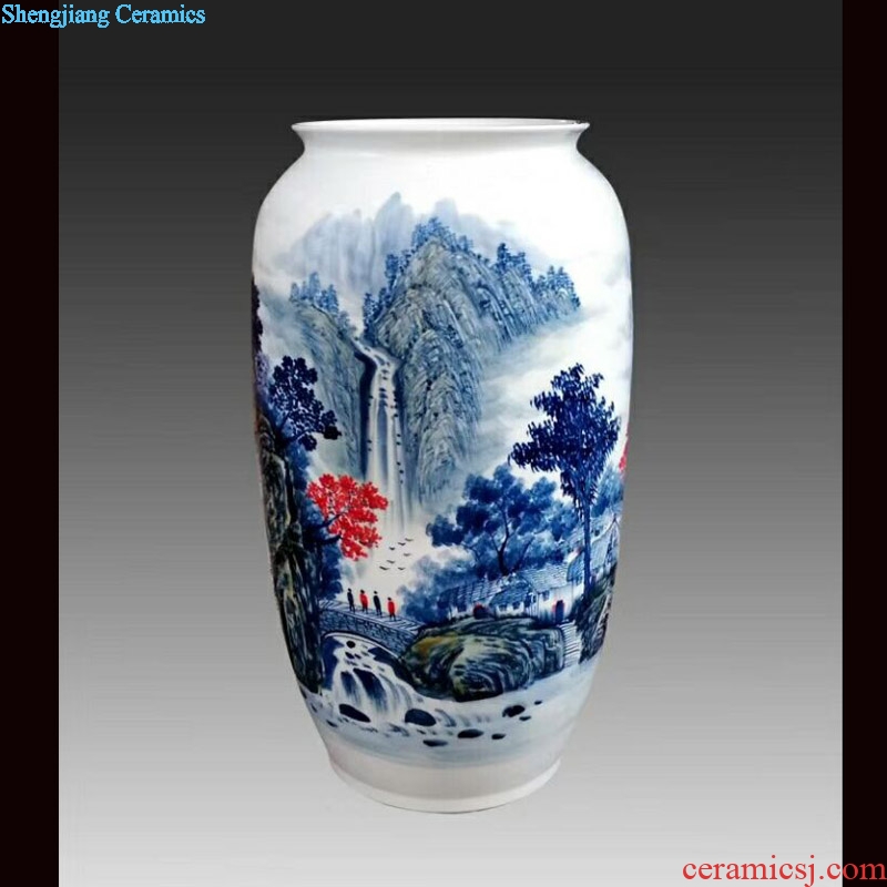 Jingdezhen 69 cm high hand-painted scenery wax gourd without cover porcelain jar of barrel m cans ceramic decorative furnishing articles