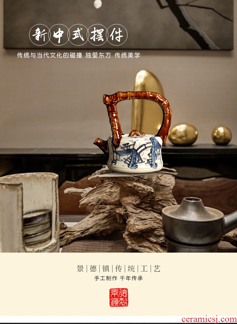 Creative teapots manual furnishing articles of jingdezhen ceramics antique Chinese style rich ancient frame wine sitting room adornment handicraft