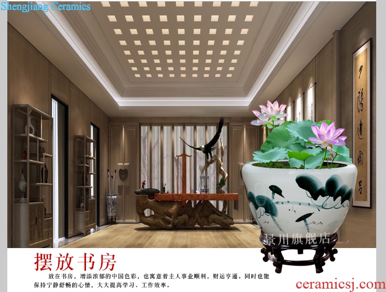 Hand-painted goldfish bowl of blue and white porcelain of jingdezhen ceramics tortoise cylinder lotus basin water lily courtyard sitting room adornment is placed