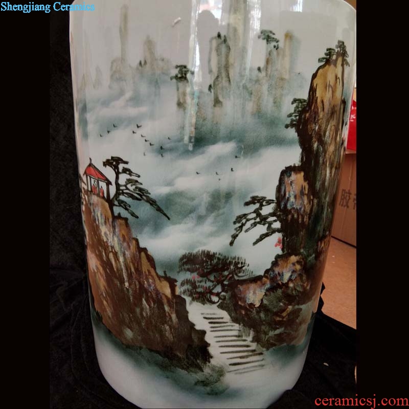 Jingdezhen hand-painted straight huangshan quiver kiln porcelain vase painting and calligraphy cylinder kiln and vase