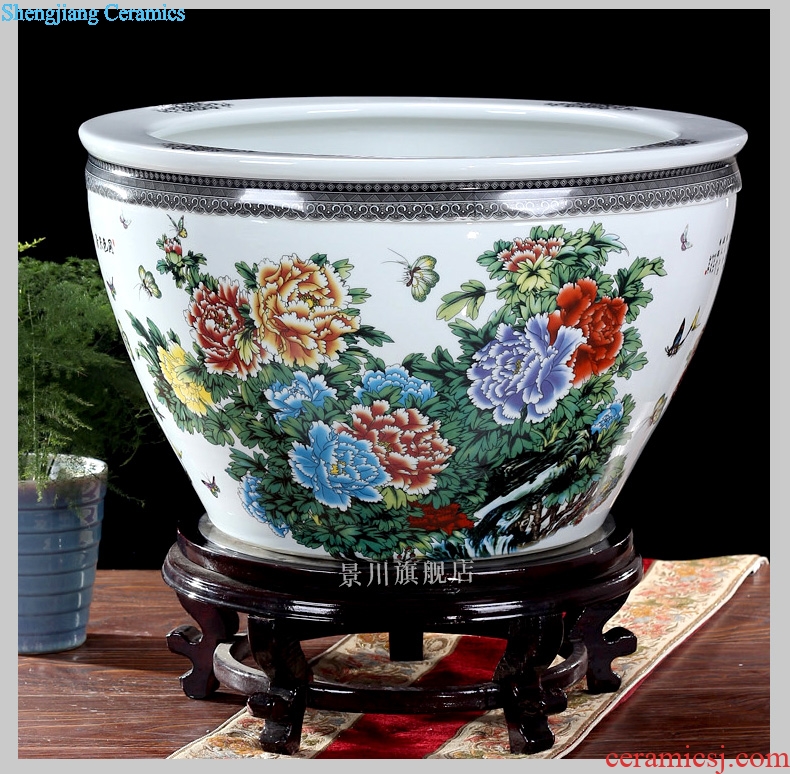 Jingdezhen ceramics powder enamel peony goldfish bowl lotus lotus cylinder cylinder cylinder tortoise home decoration big furnishing articles