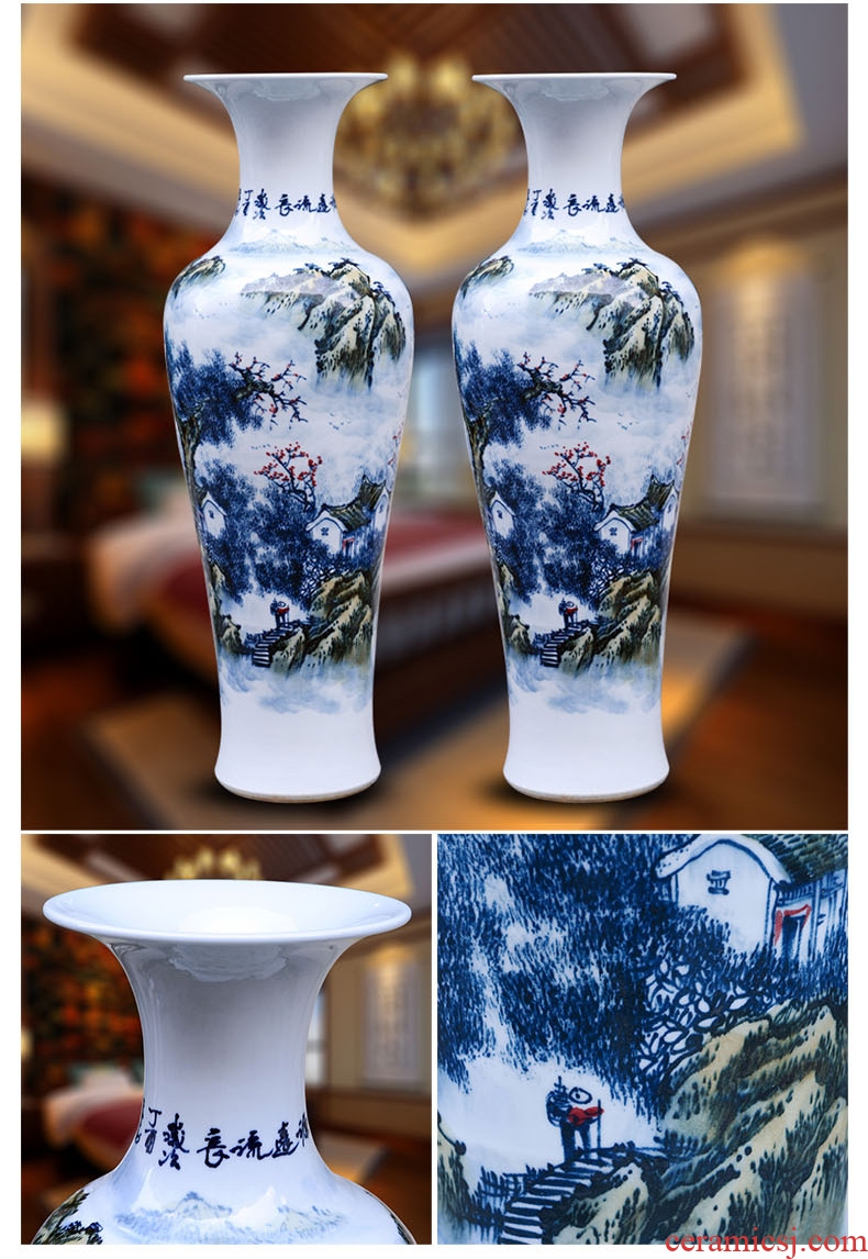 Jingdezhen ceramic floor day hao big vase hand-painted lotus landscape ceramic vase sitting room home decoration