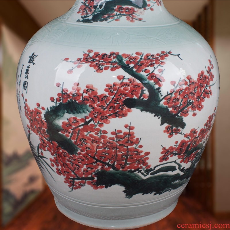 Day hao jingdezhen hand-painted ceramic vase lotus harbinger figure of large sitting room hotel home handicraft furnishing articles