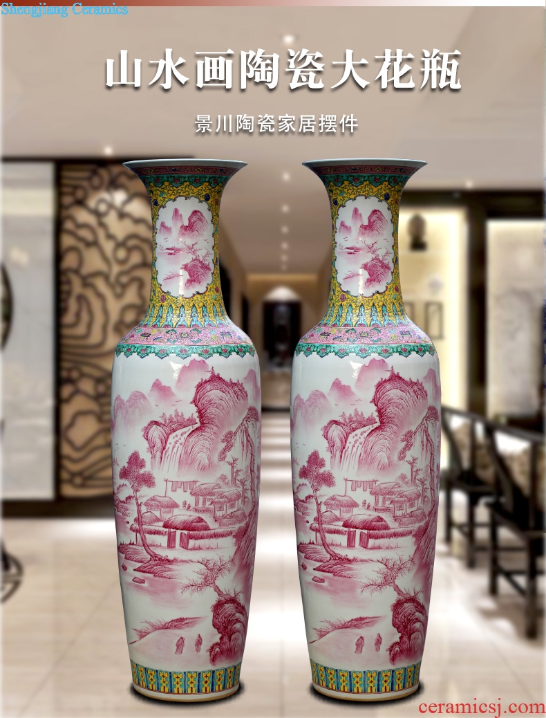 Jingdezhen ceramic hand-painted landscape painting big vase household living room floor furnishing articles shops opening gifts