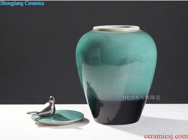 Modern new Chinese style household adornment creative ceramic handicraft furnishing articles riches and honour bird TV ark cover pot sitting room