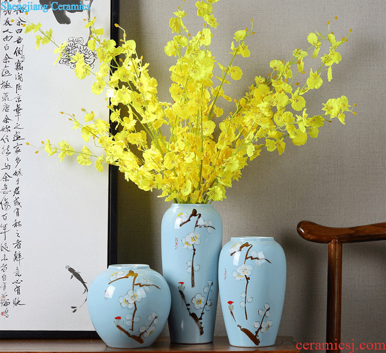 Contemporary and contracted jingdezhen ceramic flower vases Chinese creative living room blue dried flowers home furnishing articles