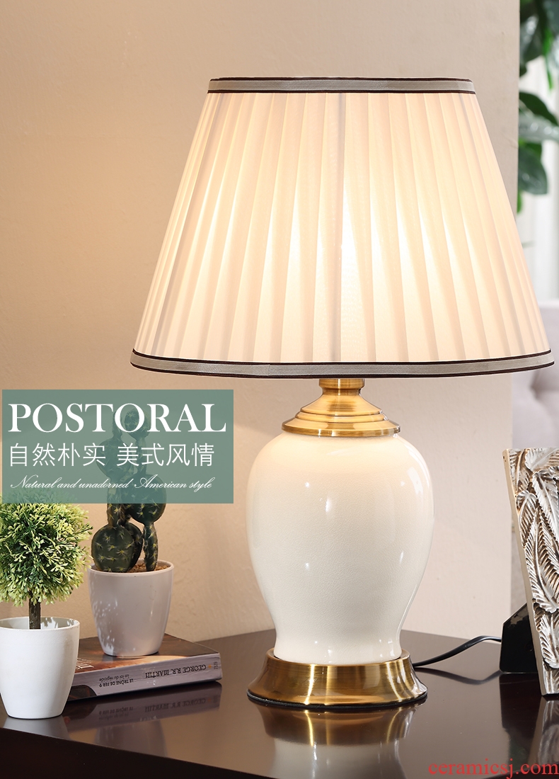 Long three American simple ceramic desk lamp continental warm home sitting room creative Nordic study bedroom lamps and lanterns of the head of a bed