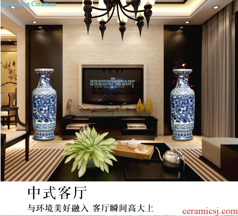 Hand draw blue and white porcelain of jingdezhen ceramics Jin Zhonglong landing big sitting room big porcelain vase hotel furnishing articles