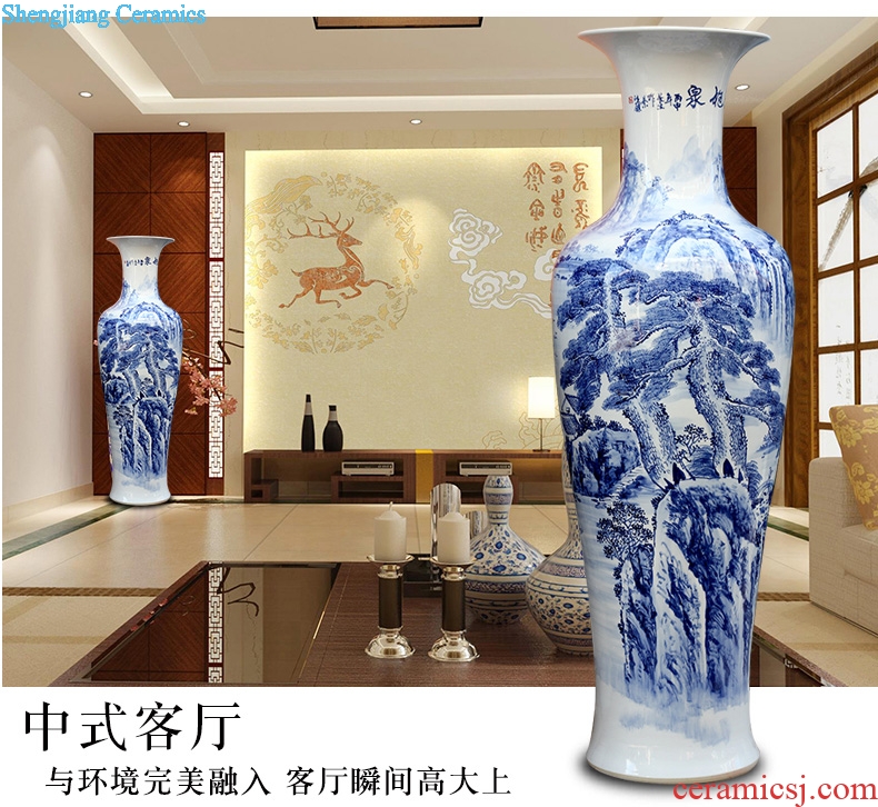Jingdezhen ceramics large ground hand blue and white porcelain vase landscape figure sitting room adornment of Chinese style hotel furnishing articles