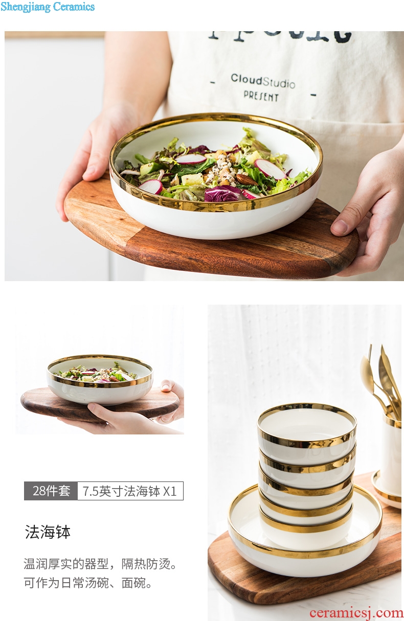 Northern wind ceramic dishes dishes suit good-looking household lovers light luxury Jin Bianxin bone porcelain tableware suit