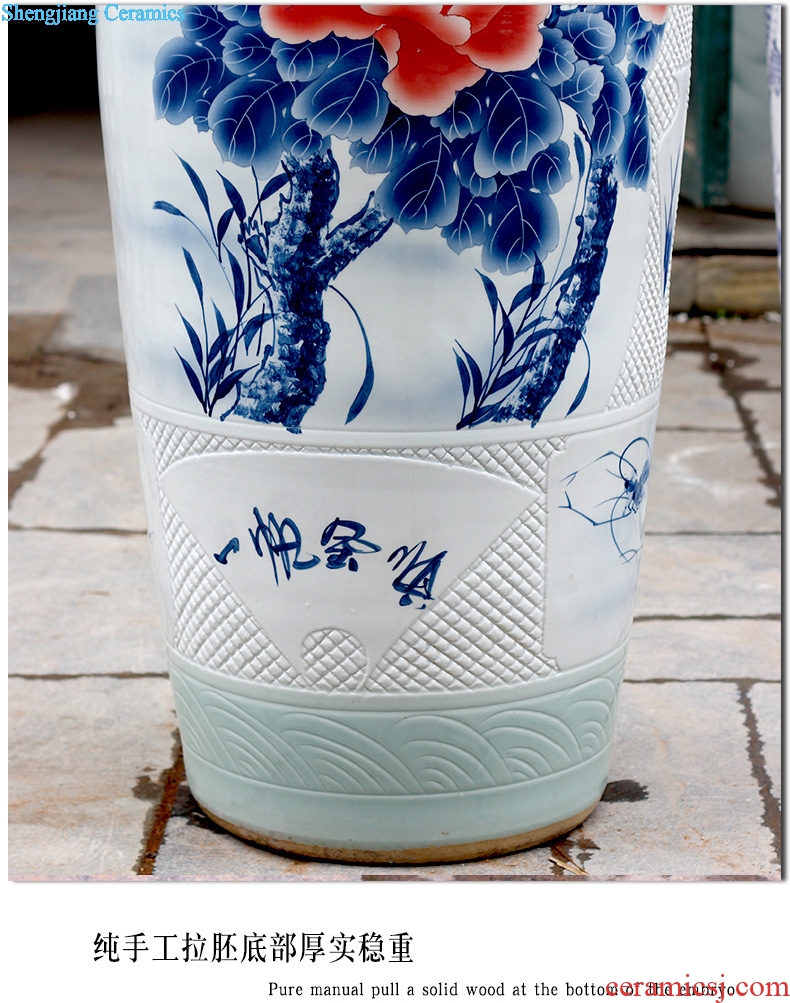 Hand painted peony lotus carving shadow blue fish large vases, jingdezhen ceramics hotels sitting room large furnishing articles