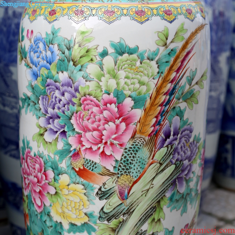 Jingdezhen ceramic floor furnishing articles hand-painted pheasant vase household living room shops opening gifts