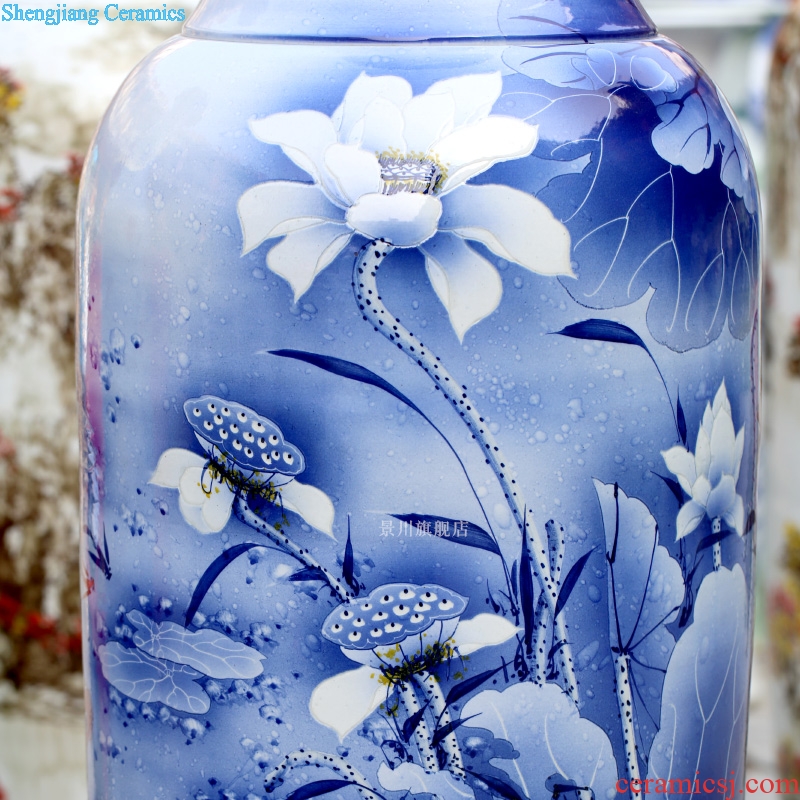 Jingdezhen ceramic hand-painted lotus fish landing big red carp porcelain vase decoration to the hotel living room furnishing articles