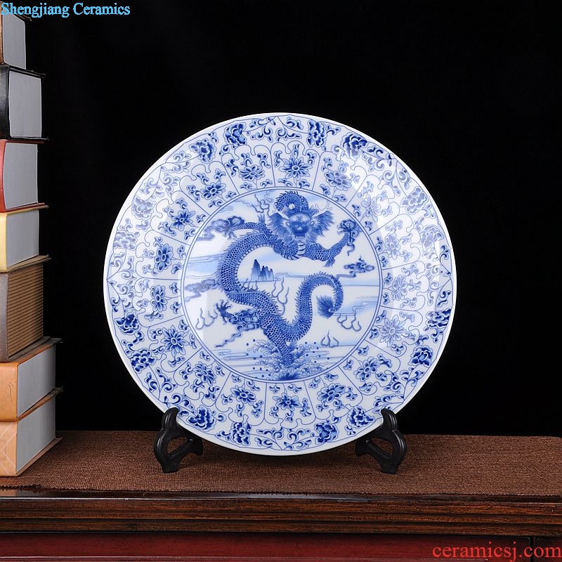 The sitting room of Chinese style household art scene, jingdezhen ceramics plate dragon QingHuaPan creative gifts