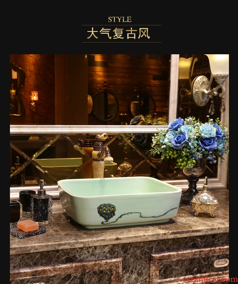 JingYan green lotus basin rectangle ceramic sinks Chinese art on the basin that wash a face on the sink